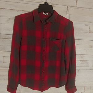 Plaid red and grey button down top sz s